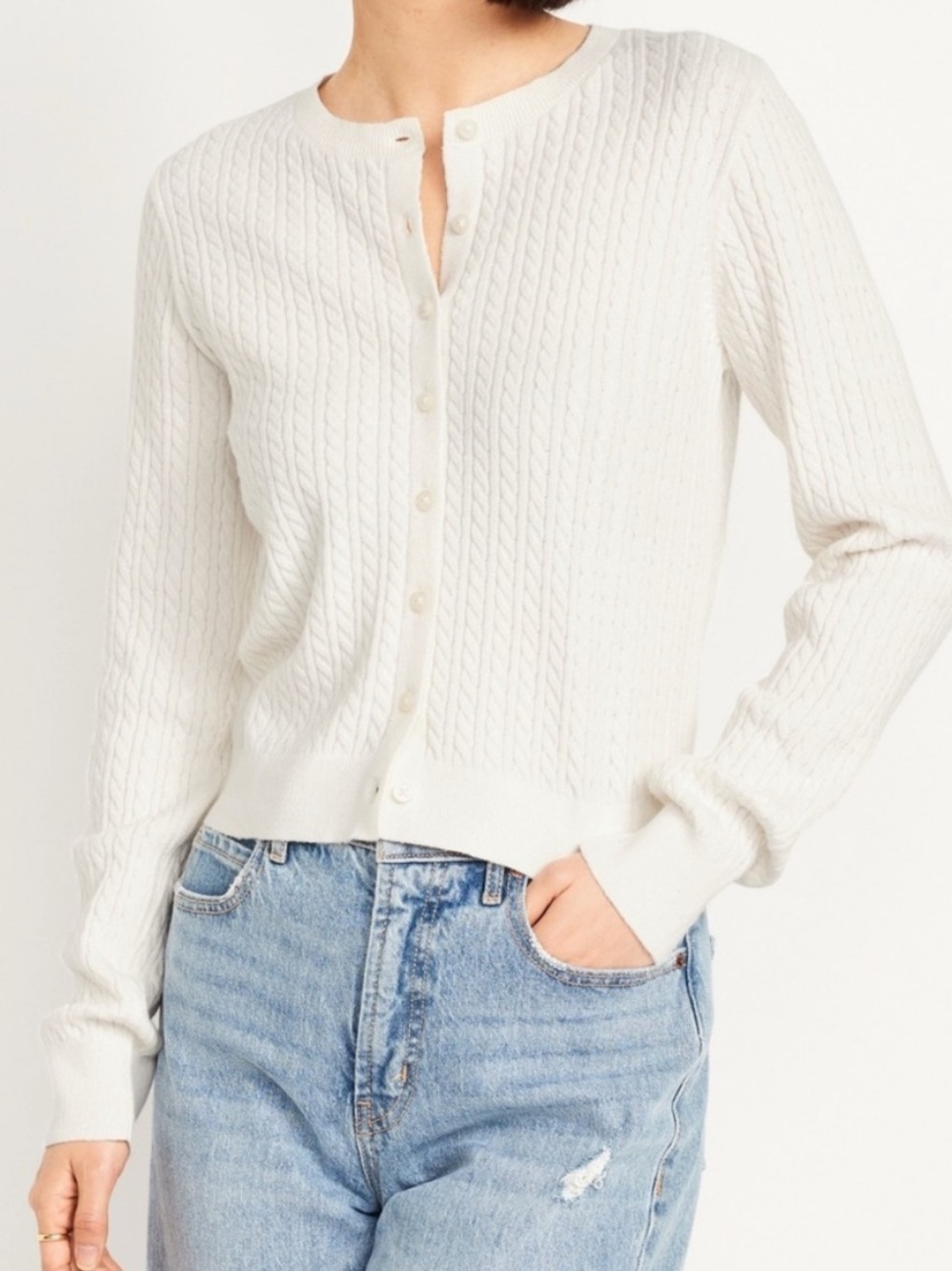 NWT Ivory Cable-Knit Button Cardigan Sweater